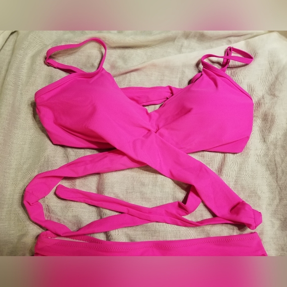 Nwot hot pink wrap around top high waisted bikini large - Picture 4 of 9